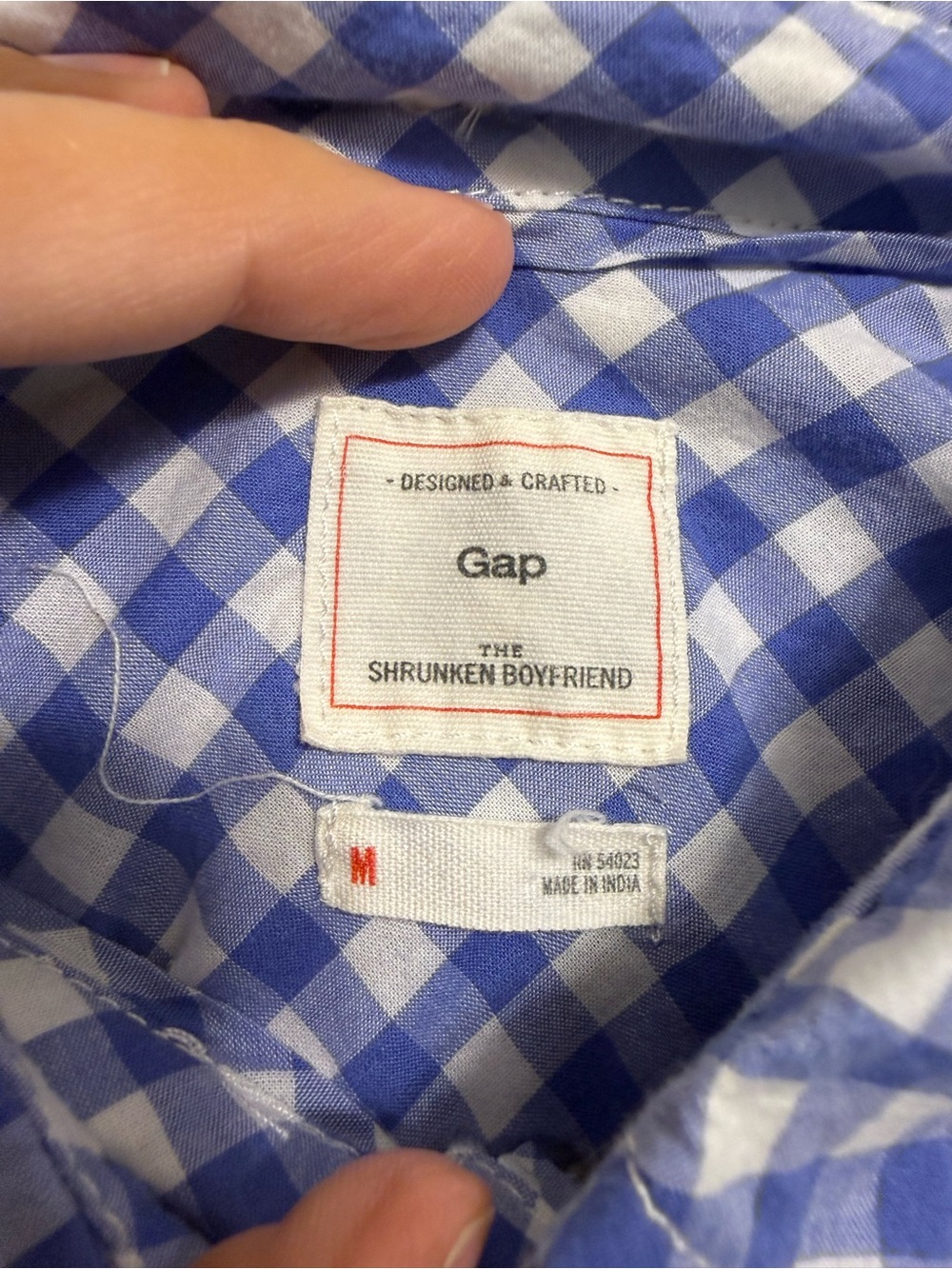 GAP Blue and White Gingham Shrunken Boyfriend Button-Down Shirt - Picture 2 of 4